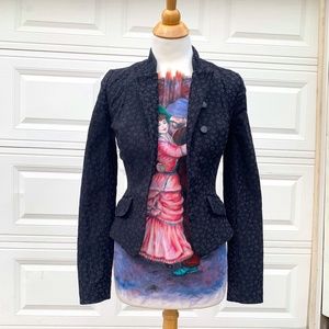 Betsey Johnson Black Floral Print Denim Corset Jacket Size 4